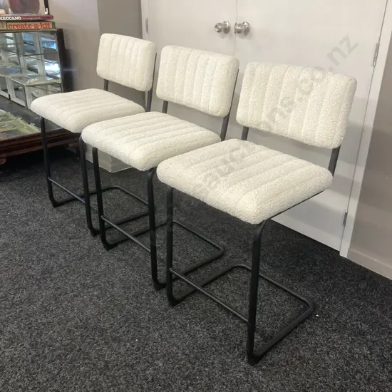 Set of 3 Modway Parity Boucle Ivory Black Counter Stools