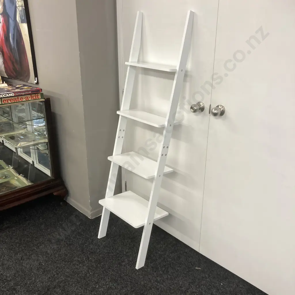 White 4 Tier Ladder Shelf. H163cm Image 1++