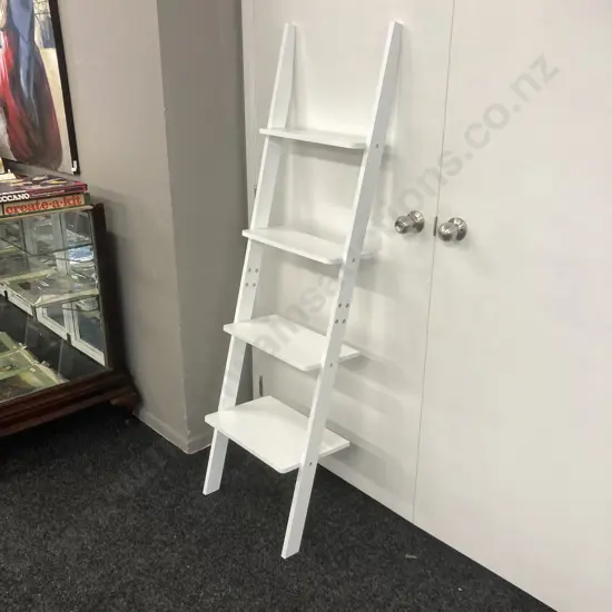 White 4 Tier Ladder Shelf. H163cm