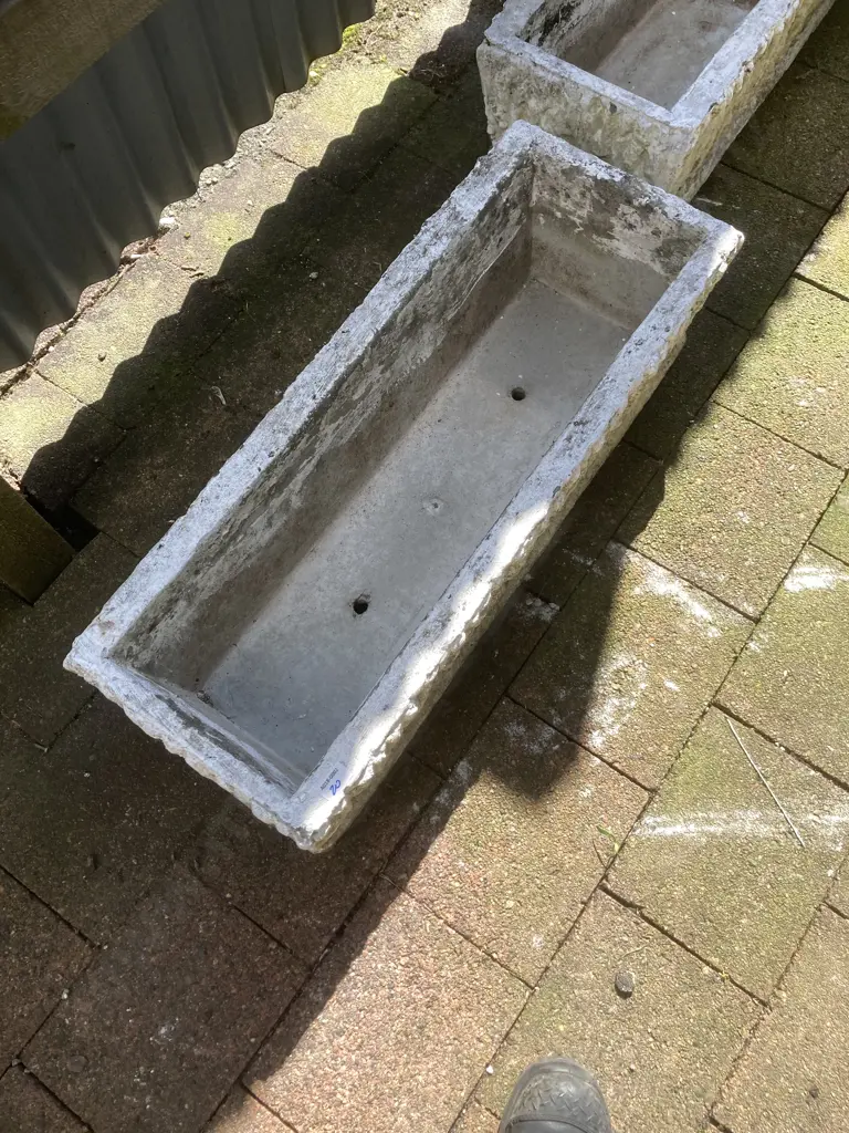 Pair of Vintage Concrete Rectangular Trough Planters. H22 W77 D29cm Image 1++
