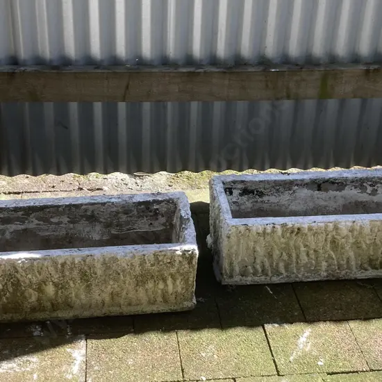 Pair of Vintage Concrete Rectangular Trough Planters. H22 W77 D29cm