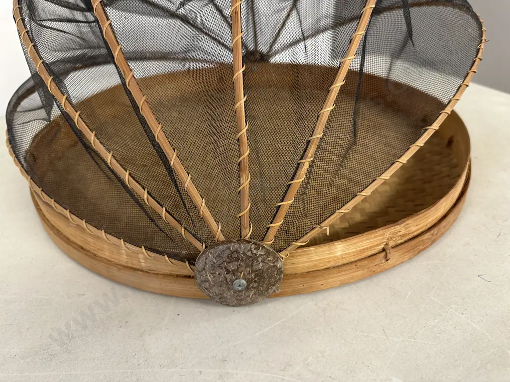 Cane & Black Mesh Circular Food Tray With Cover Image 1++