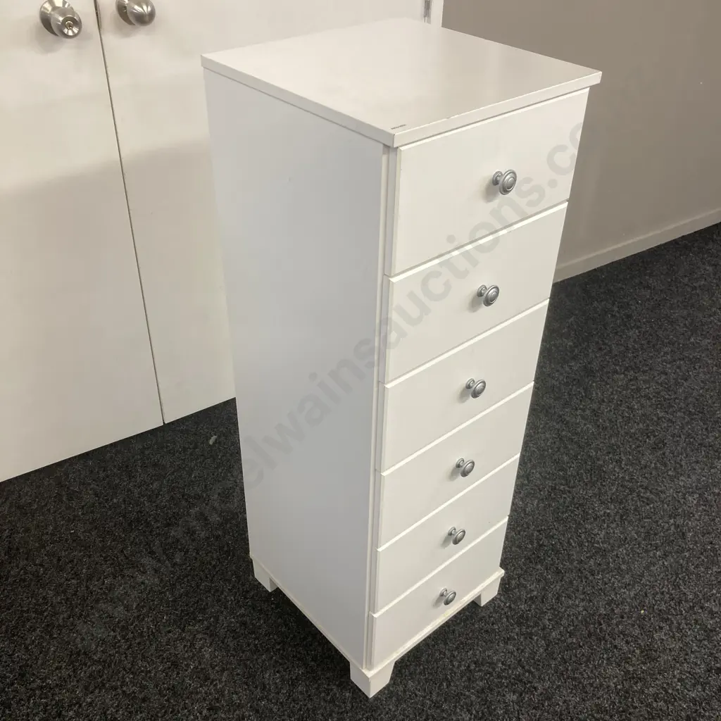 Compac Furniture Piper 6 Drawer Lingerie Chest Painted White With Silver Handles. H112 W39 D39cm Image 1++