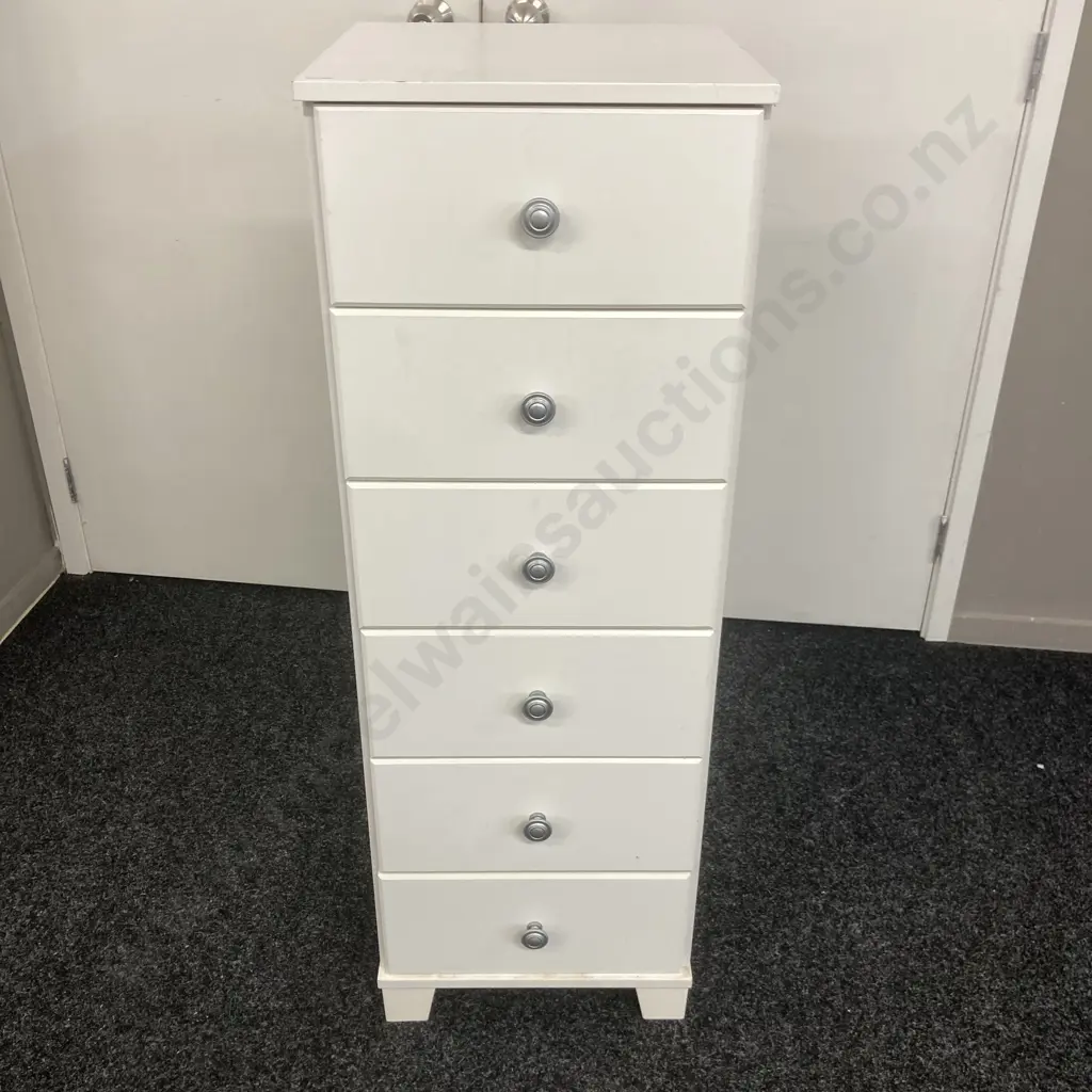 Compac Furniture Piper 6 Drawer Lingerie Chest Painted White With Silver Handles. H112 W39 D39cm Image 1++