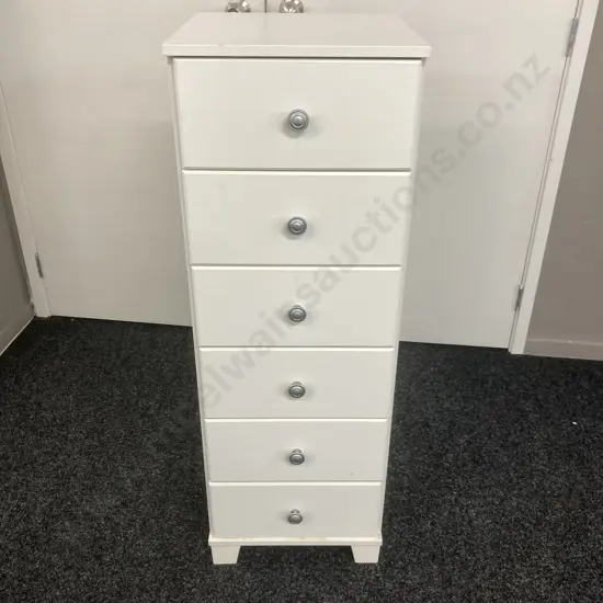 Compac Furniture Piper 6 Drawer Lingerie Chest Painted White With Silver Handles. H112 W39 D39cm