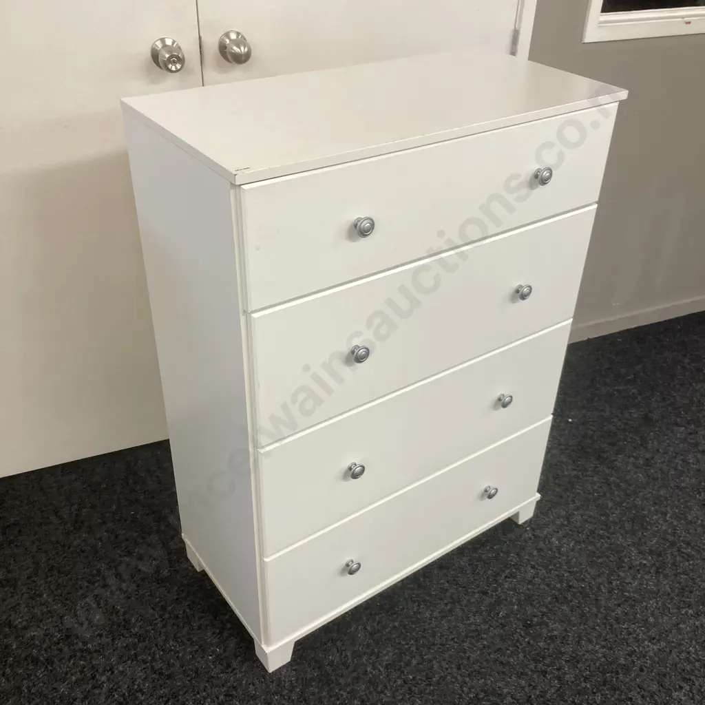 Compac Furniture Piper 4 Drawer Tallboy Painted White With Silver Handles. H109 W80 D39cm Image 1++
