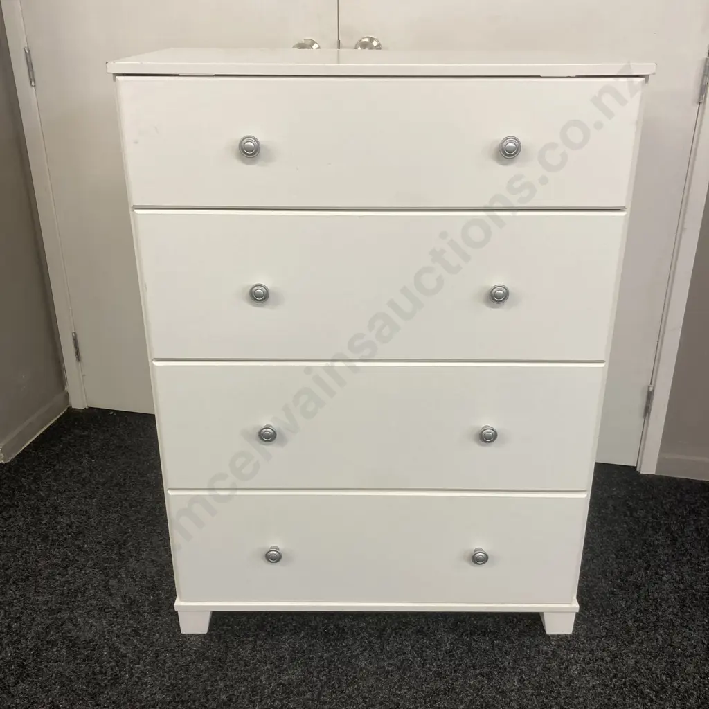 Compac Furniture Piper 4 Drawer Tallboy Painted White With Silver Handles. H109 W80 D39cm Image 1++