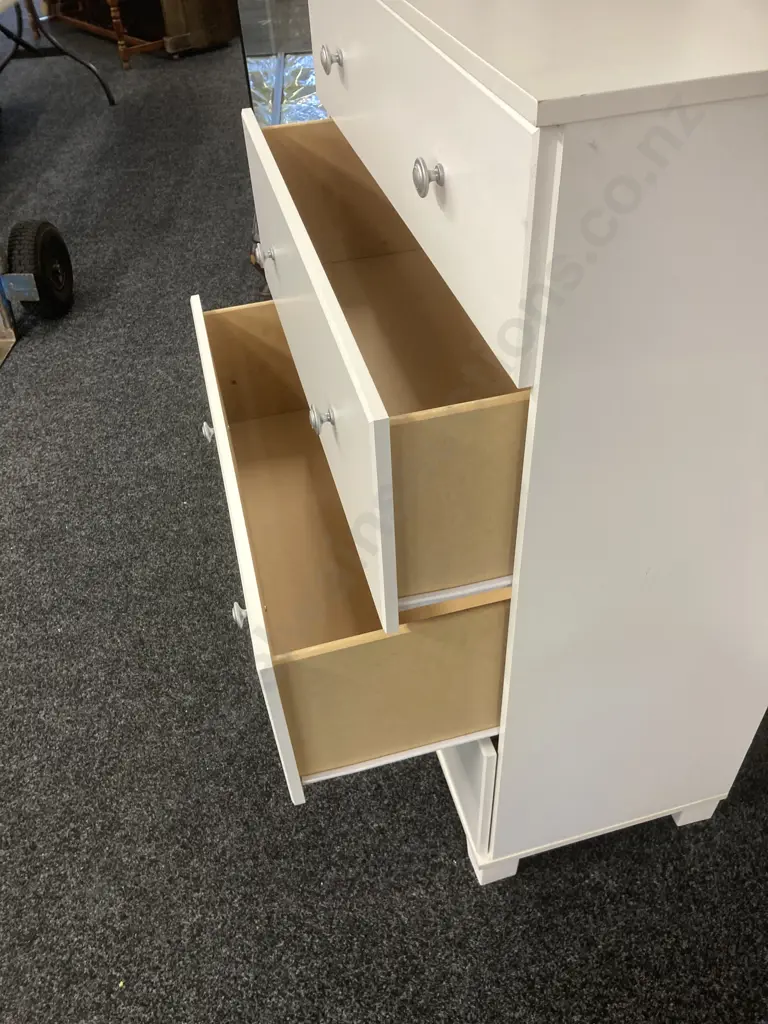 Compac Furniture Piper 4 Drawer Tallboy Painted White With Silver Handles. H109 W80 D39cm Image 1++