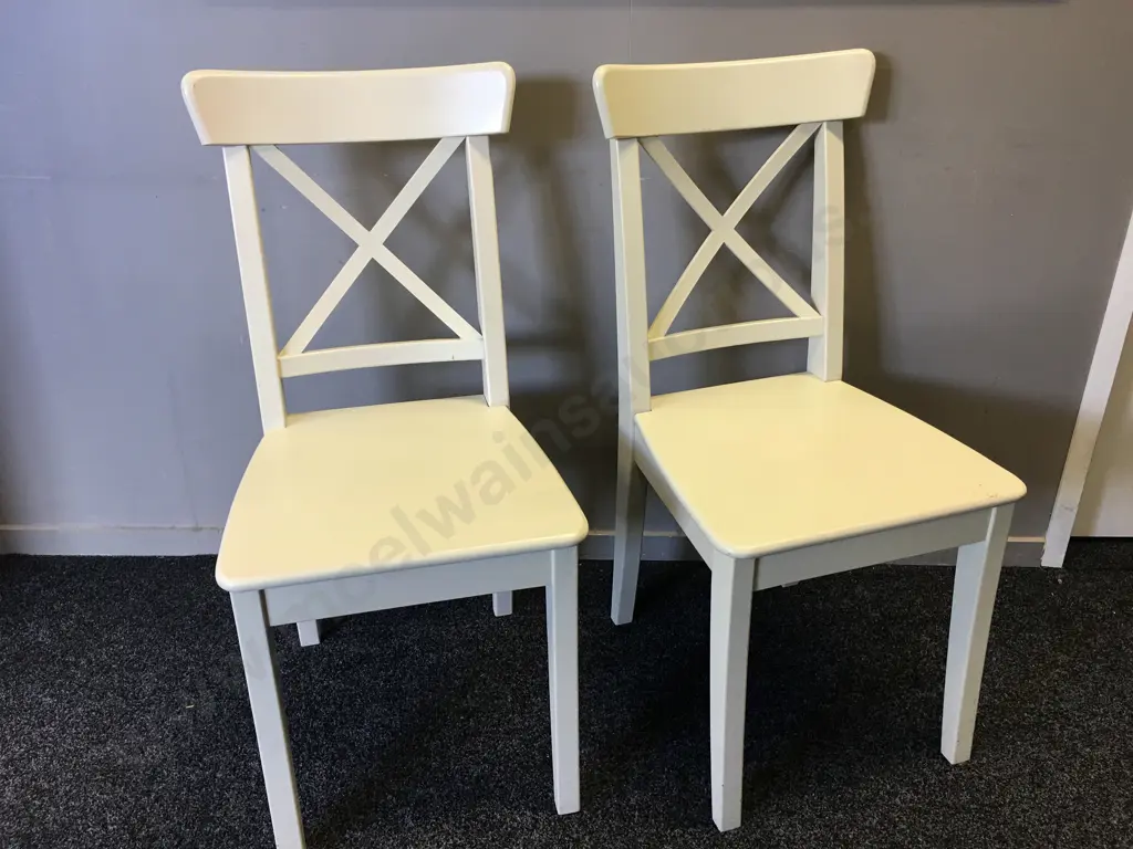 Pair Of Cream Dining Chairs Image 1++