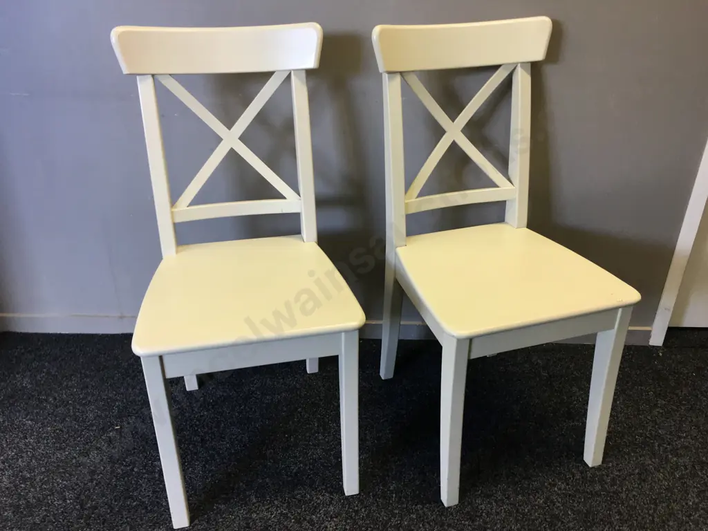 Pair Of Cream Dining Chairs Image 1++
