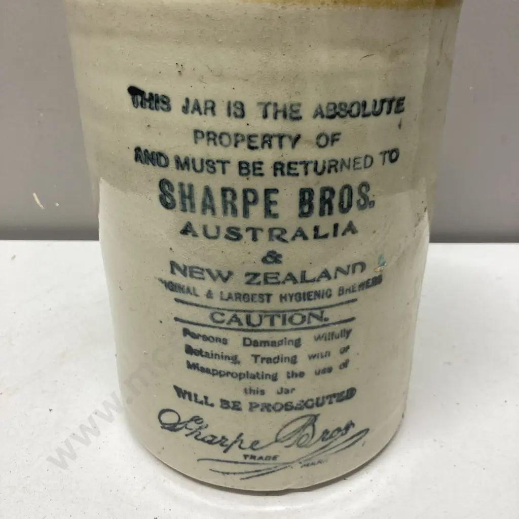 Early Sharpe Bros Bendigo Pottery Stoneware Demijohn With Metal Handle (No Stopper). 32 x 18cm Image 1++
