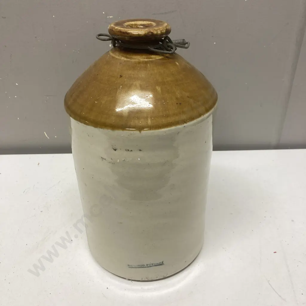 Early Sharpe Bros Bendigo Pottery Stoneware Demijohn With Metal Handle (No Stopper). 32 x 18cm Image 1++