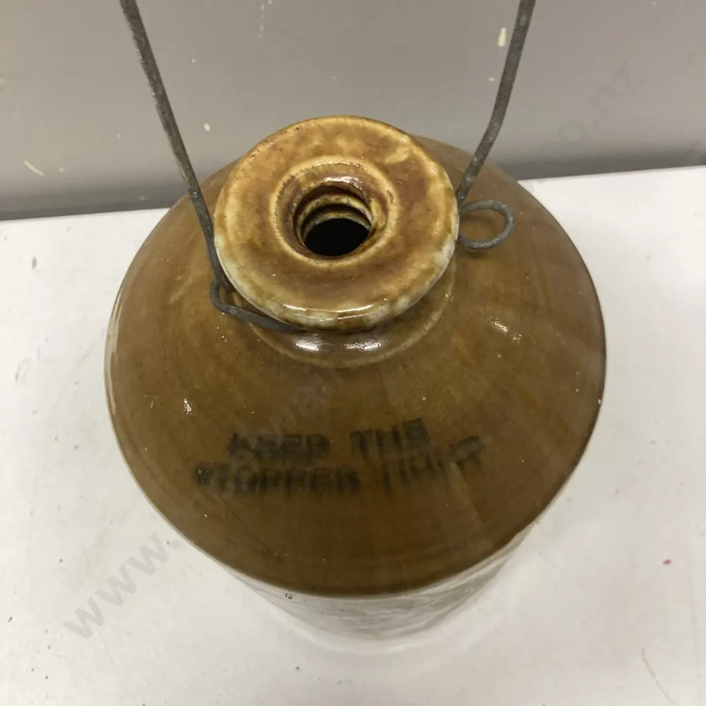 Early Sharpe Bros Bendigo Pottery Stoneware Demijohn With Metal Handle (No Stopper). 32 x 18cm Image 1++