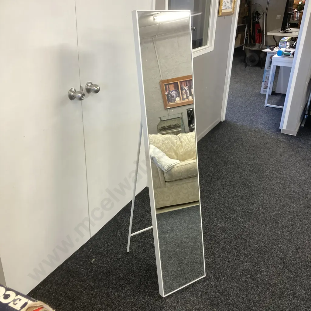 Narrow White Framed Freestanding Mirror. 150 x 30cm Image 1++