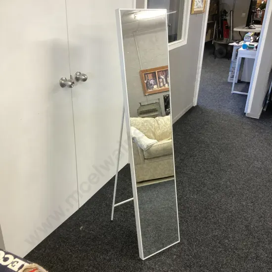 Narrow White Framed Freestanding Mirror. 150 x 30cm