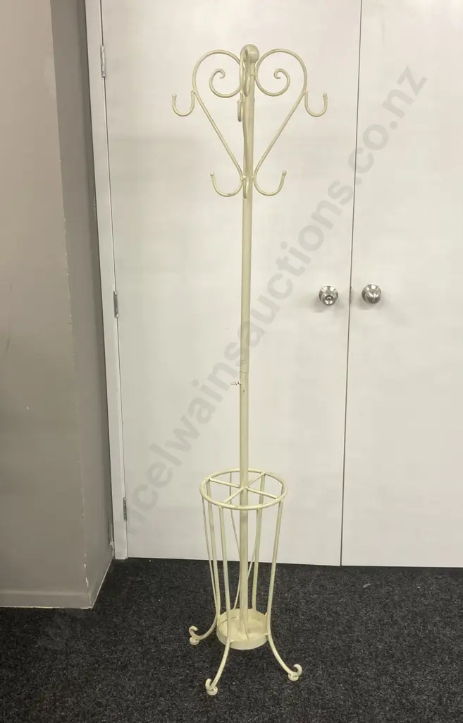 French Country Design Freestanding Coat Stand with Umbrella Holder-Cream. H178cm Image 1++