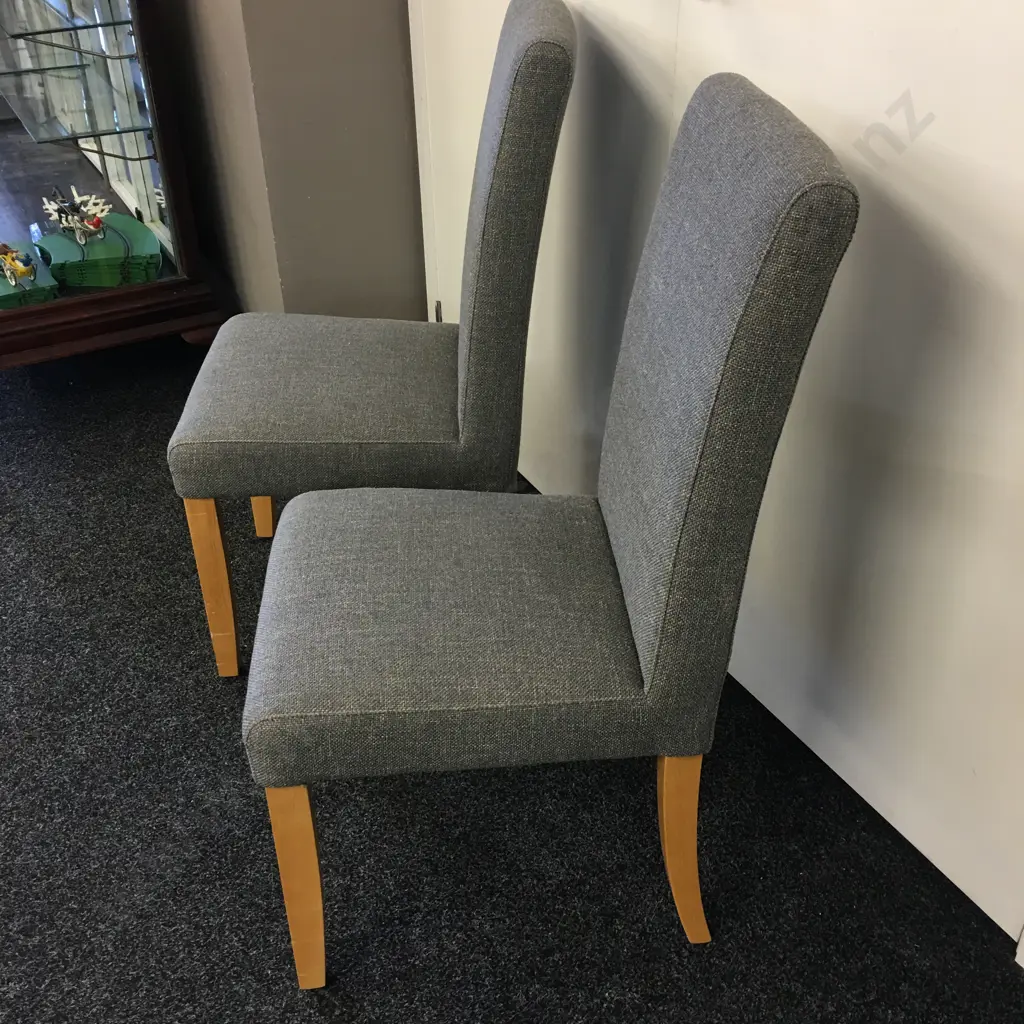 Pair Of Grey Upholstered Dining Chairs Image 1++
