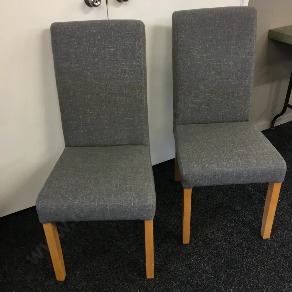 Pair Of Grey Upholstered Dining Chairs Image 1++