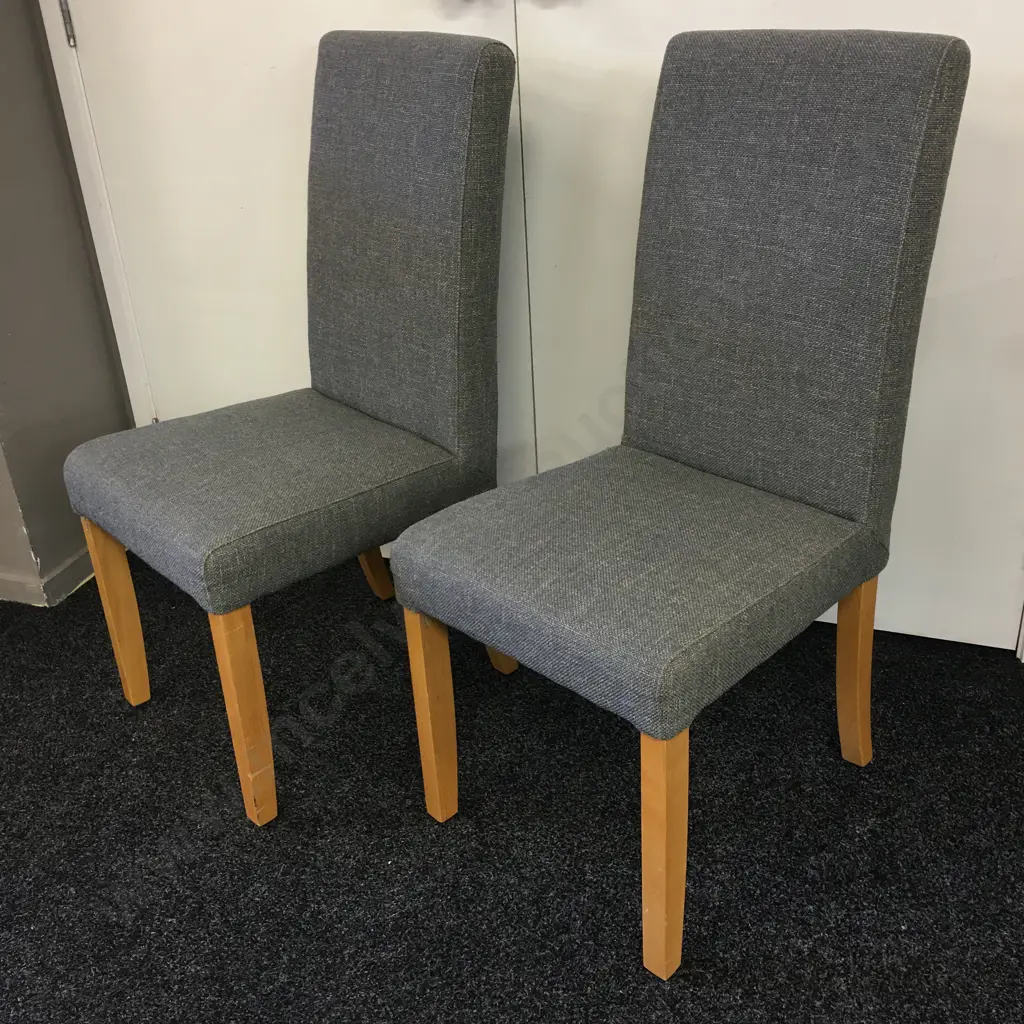 Pair Of Grey Upholstered Dining Chairs Image 1++