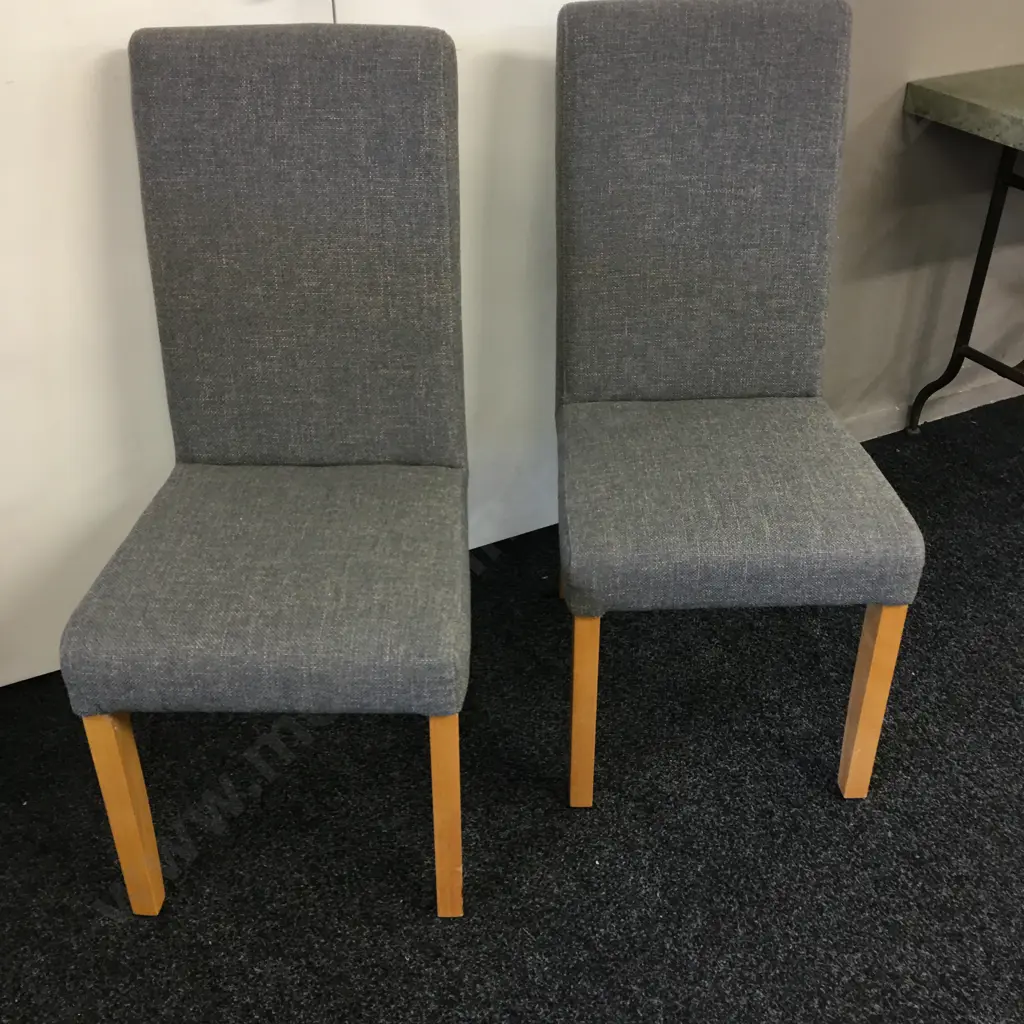 Pair Of Grey Upholstered Dining Chairs Image 1++