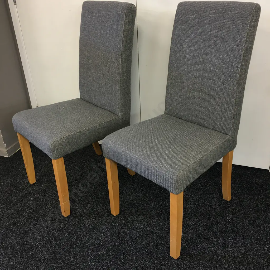 Pair Of Grey Upholstered Dining Chairs Image 1++