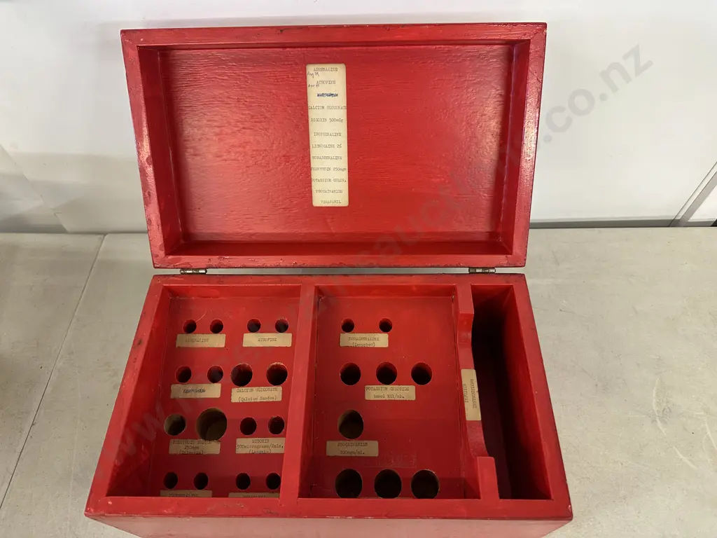 Vintage Red 'Cardiac Arrest' Red Wooden Box H18,W34,D21cm. Image 1++