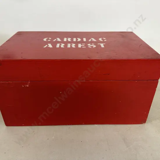 Vintage Red 'Cardiac Arrest' Red Wooden Box H18,W34,D21cm.