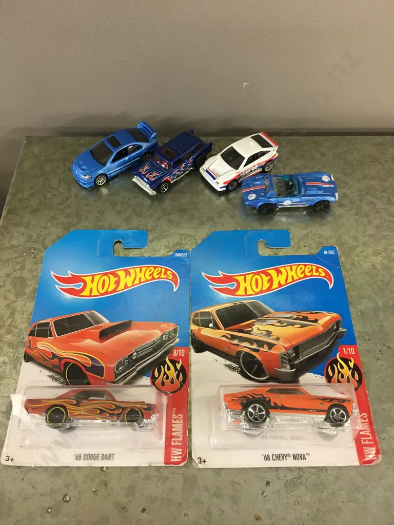 Hotwheels1969 Chevy Nomad Wagon, Flames '68 Dodge Dart & '68 Chevy Nova (Treasure Hunt) & 3 Loose Models Image 1++