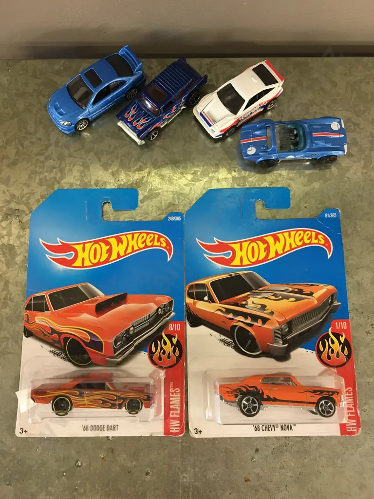 Hotwheels1969 Chevy Nomad Wagon, Flames '68 Dodge Dart & '68 Chevy Nova (Treasure Hunt) & 3 Loose Models Image 1++