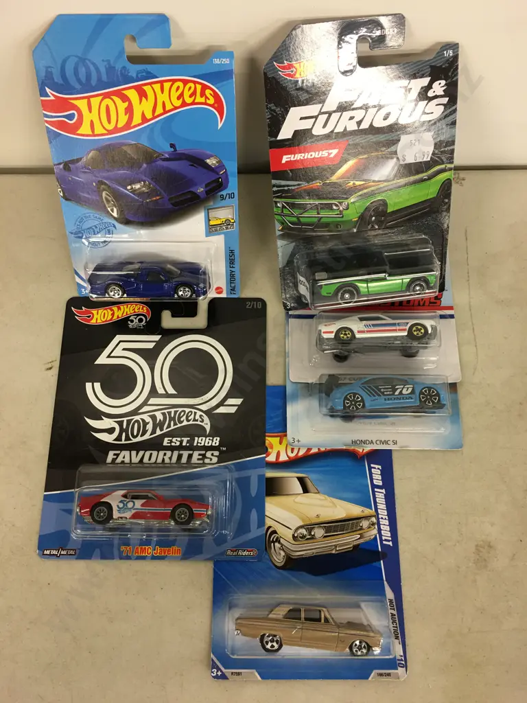 Hot Wheels x 6 - Furious 7 Dodge Drift Car, Ford Thunderbolt, '71 AMC Javelin Etc Image 1++