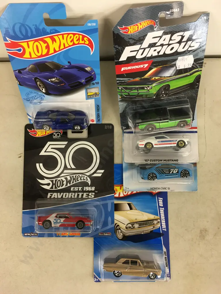 Hot Wheels x 6 - Furious 7 Dodge Drift Car, Ford Thunderbolt, '71 AMC Javelin Etc Image 1++