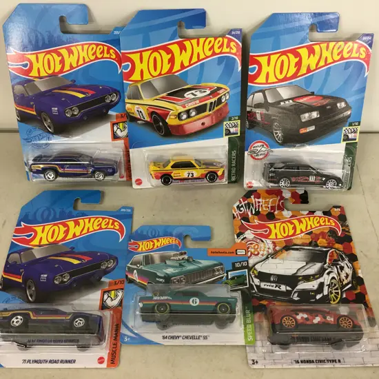 Hot Wheels x 6 - '16 Honda Civic TypeR, Chevy Chevelle SS Etc