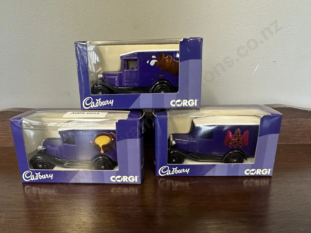 Rare Complete Set of Three Corgi Cadbury Hornby Hobbies Model T Ford Delivery Vans, Boxed Image 1++