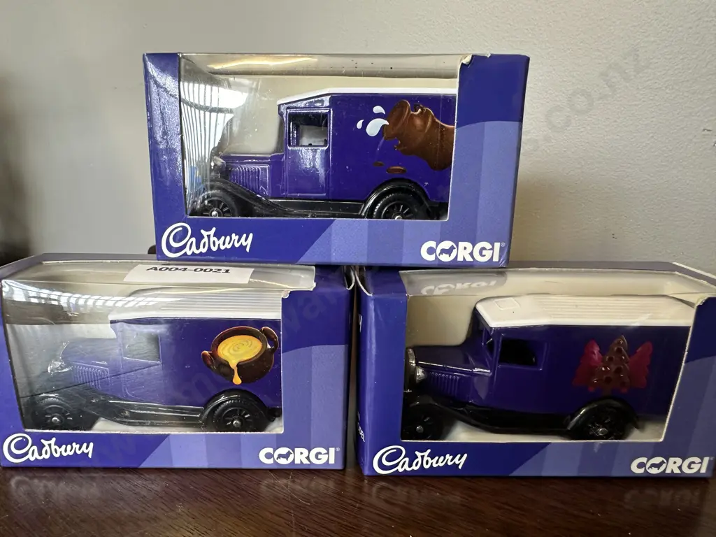 Rare Complete Set of Three Corgi Cadbury Hornby Hobbies Model T Ford Delivery Vans, Boxed Image 1++