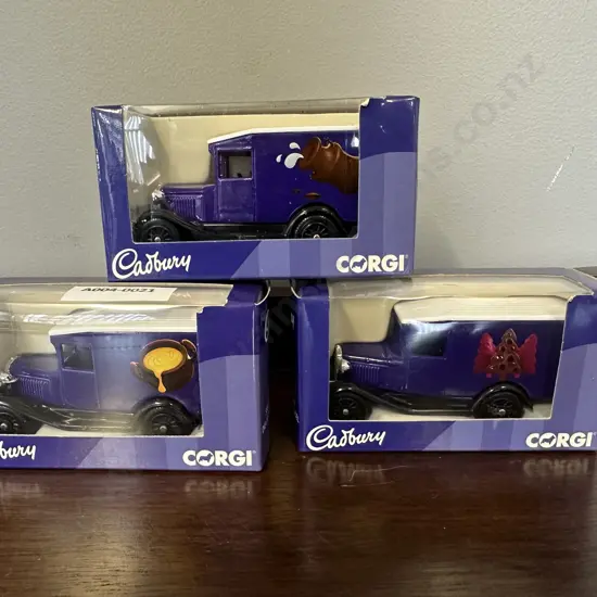 Rare Complete Set of Three Corgi Cadbury Hornby Hobbies Model T Ford Delivery Vans, Boxed