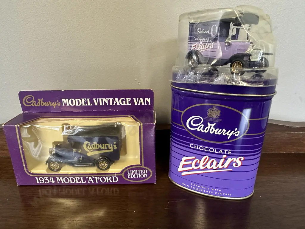 Lledo Vintage 90s Cadbury Chocolate Eclair Tin With Model, & Limited Edition Cadbury's 1934 Model 'A' Ford Image 1++