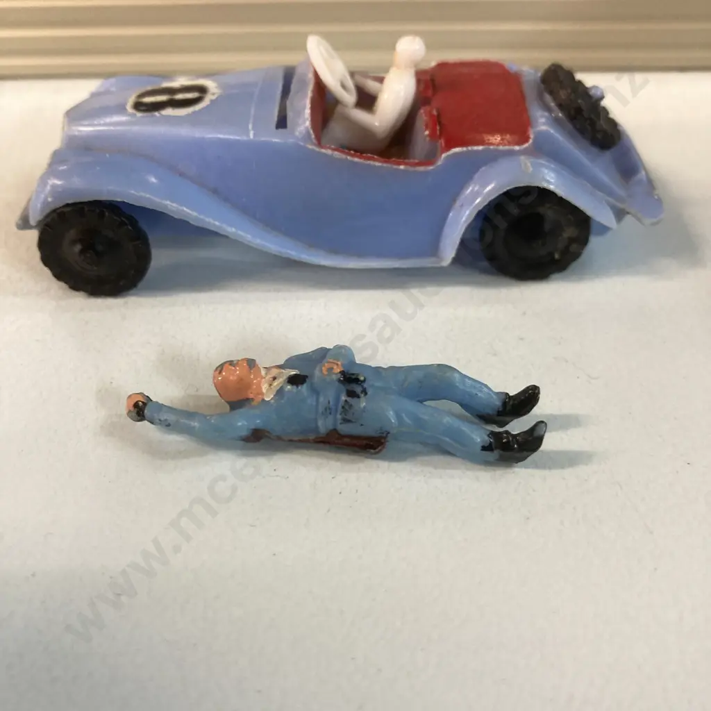 Vintage Mechanic On Creeper & Rare MG Midget Sports #8 Plastic Car 7989 Both Made In Hong Kong - Rare Dinky Copy Image 1++