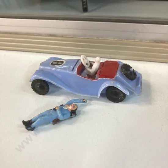 Vintage Mechanic On Creeper & Rare MG Midget Sports #8 Plastic Car 7989 Both Made In Hong Kong - Rare Dinky Copy
