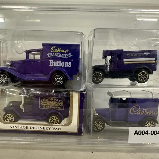 Vintage Cadbury's 4 Delivery Van Set in Clear Plastic Case