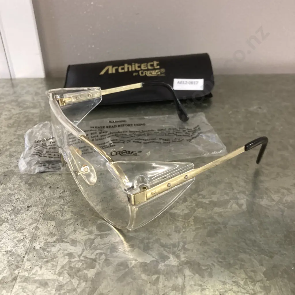 Vintage CREWS Architect Z87 Safety Glasses, Side Shield, Aviator Style With Case, Metal Frame 147mm Image 1++