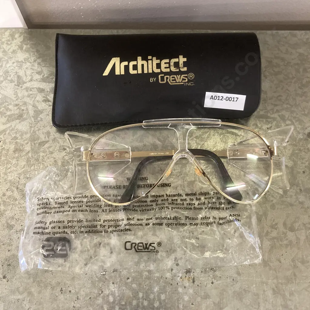 Vintage CREWS Architect Z87 Safety Glasses, Side Shield, Aviator Style With Case, Metal Frame 147mm Image 1++