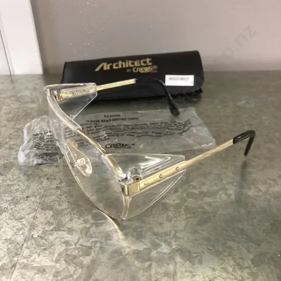 Vintage CREWS Architect Z87 Safety Glasses, Side Shield, Aviator Style With Case, Metal Frame 147mm