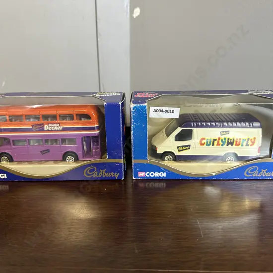 Corgi 58111 Ford Transit Van Cadburys Curly Wurly & 32303 Cadburys Double Decker Sold with -06