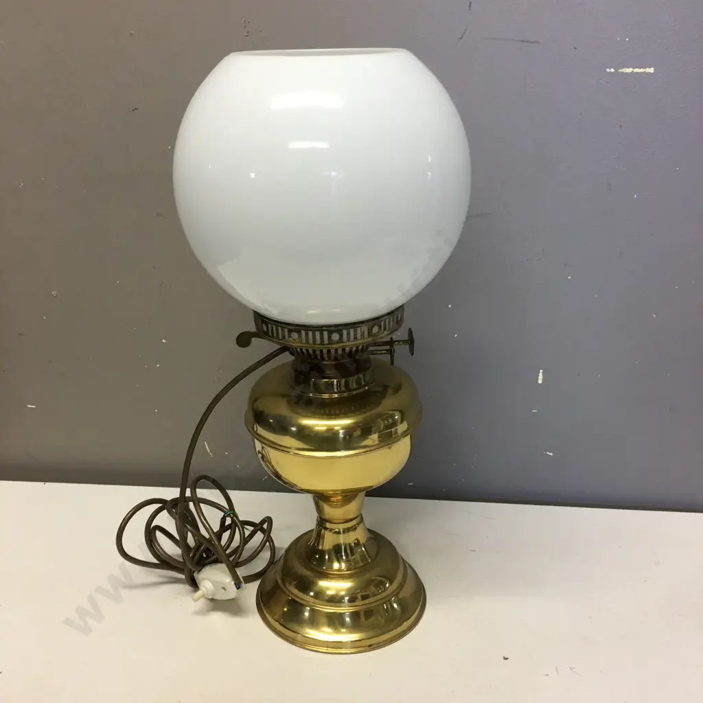 Vintage Brass Table Lamp With White Glass Shade H41cm. Image 1++