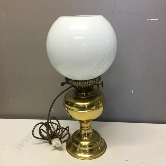 Vintage Brass Table Lamp With White Glass Shade H41cm.