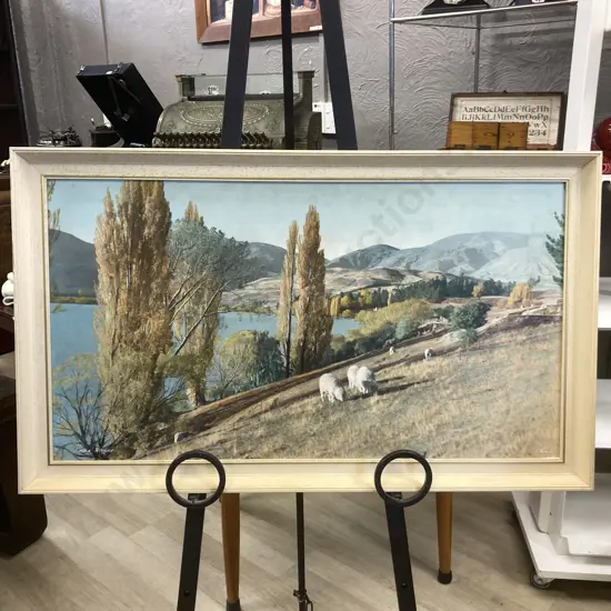 Whites Aviation Coloured Print of Lake Hayes, Inscribed Lake Hayes And Signed. 44 x 75cm
