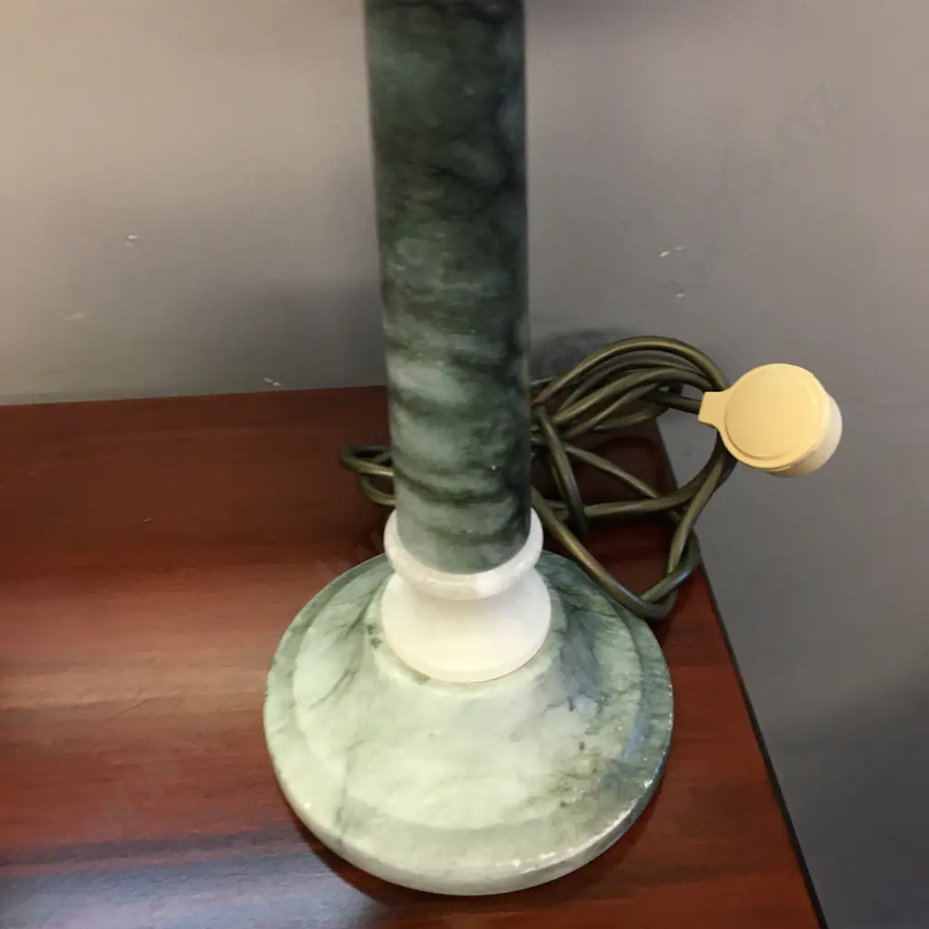 Green Marble Table Lamp With Cream Colour Shade. H52cm Image 1++