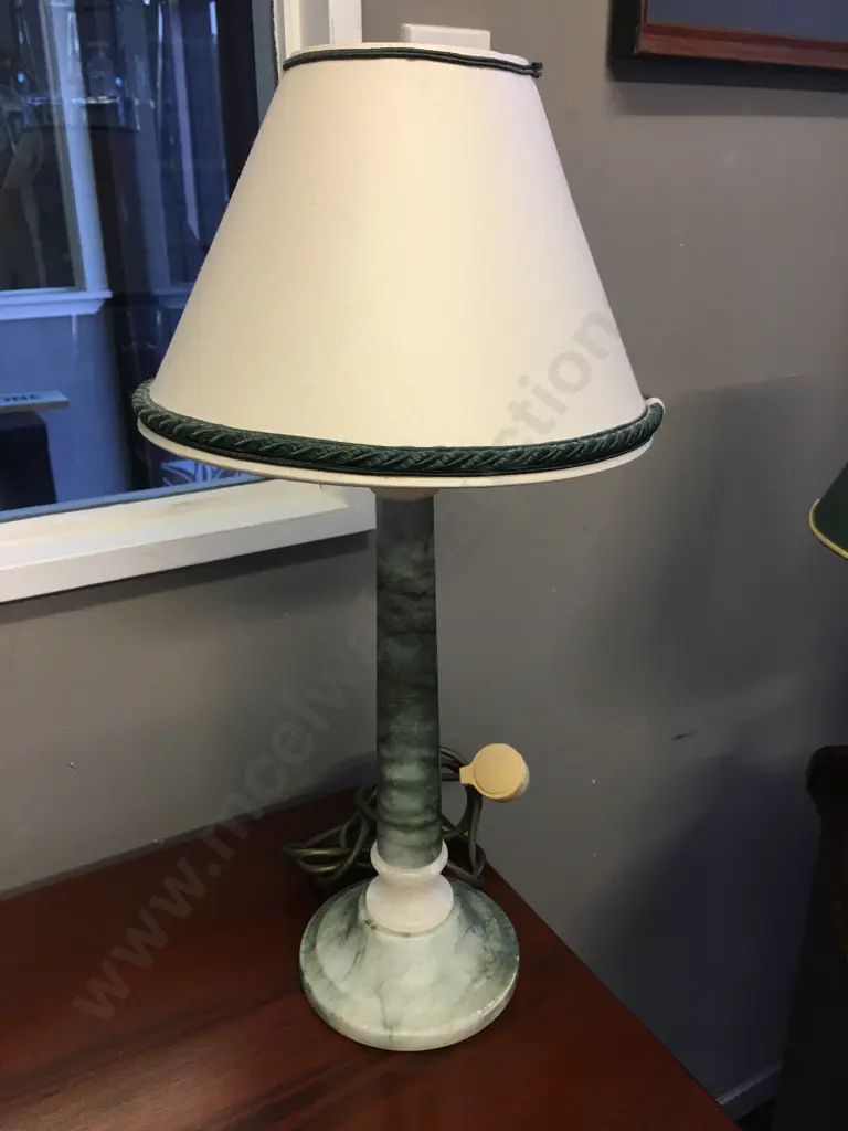 Green Marble Table Lamp With Cream Colour Shade. H52cm Image 1++