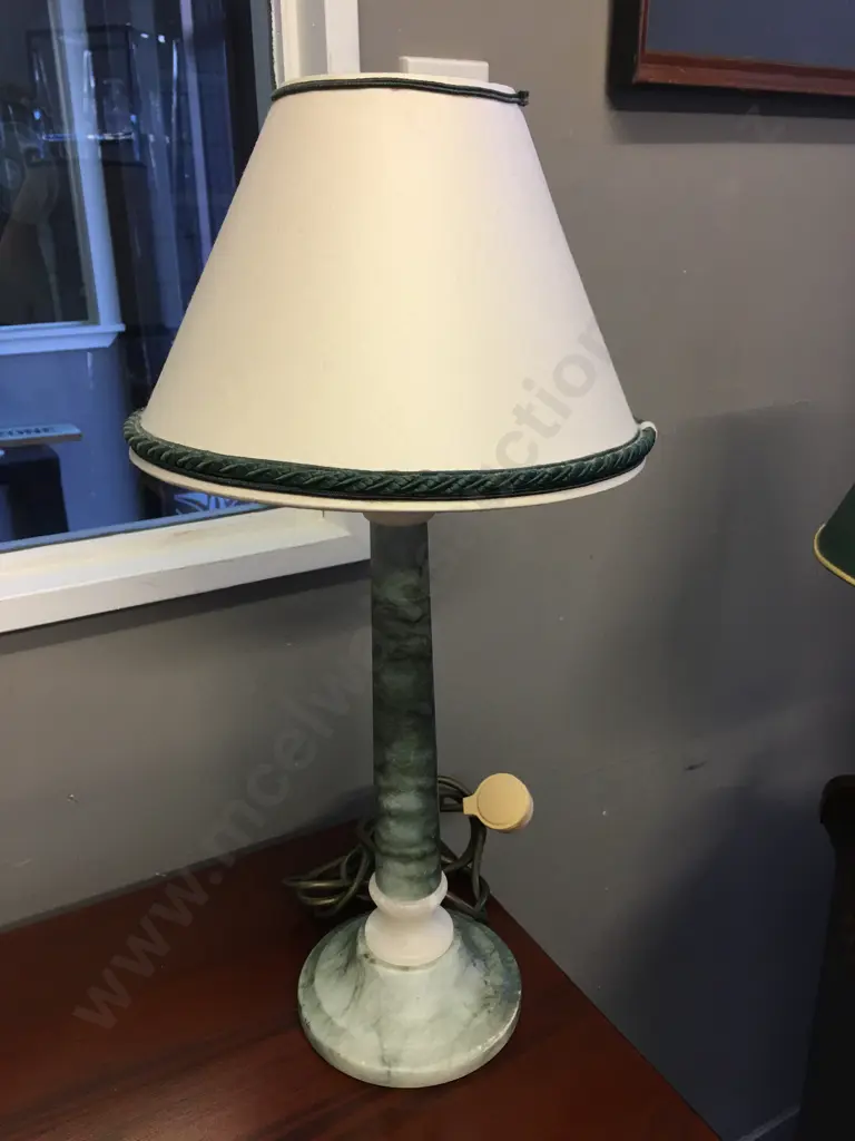 Green Marble Table Lamp With Cream Colour Shade. H52cm Image 1++