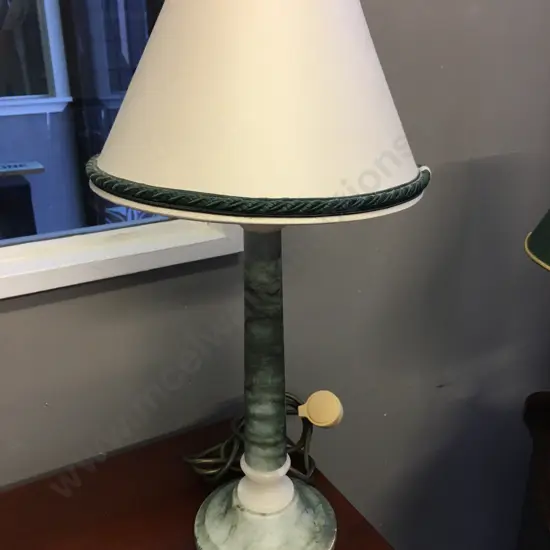 Green Marble Table Lamp With Cream Colour Shade. H52cm